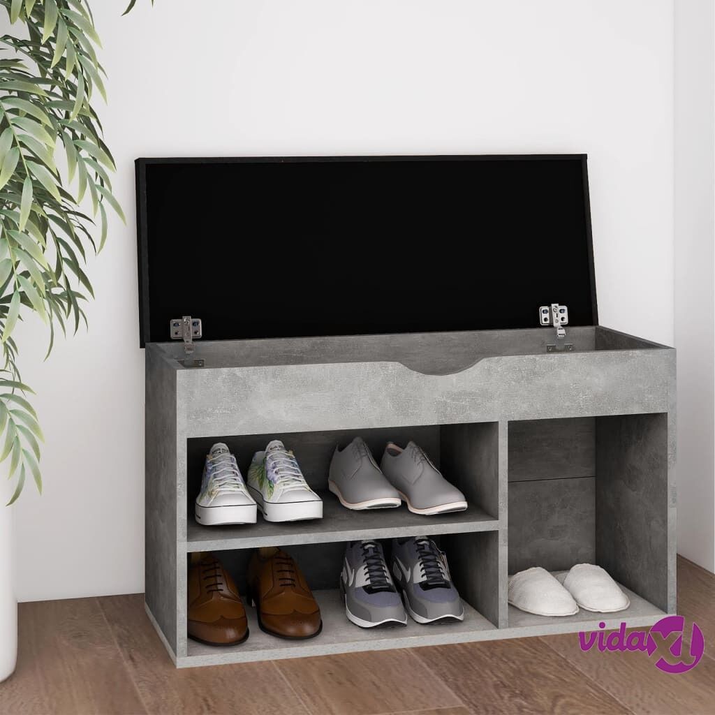 vidaXL Shoe Bench with Cushion Concrete Grey 80x30x47 cm Chipboard