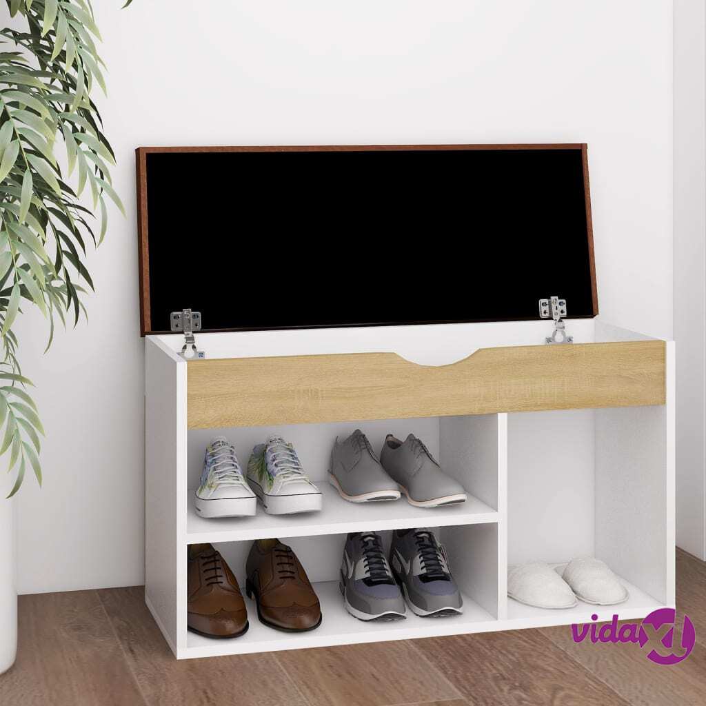 vidaXL Shoe Bench with Cushion White and Sonoma Oak 80x30x47 cm Chipboard