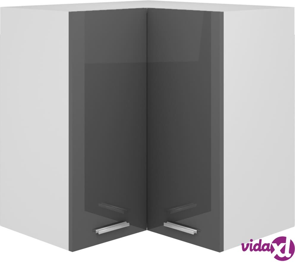 vidaXL Hanging Corner Cabinet High Gloss Grey 57x57x60 cm Chipboard