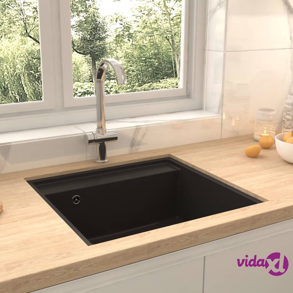 vidaXL Kitchen Sink with Overflow Hole Black Granite