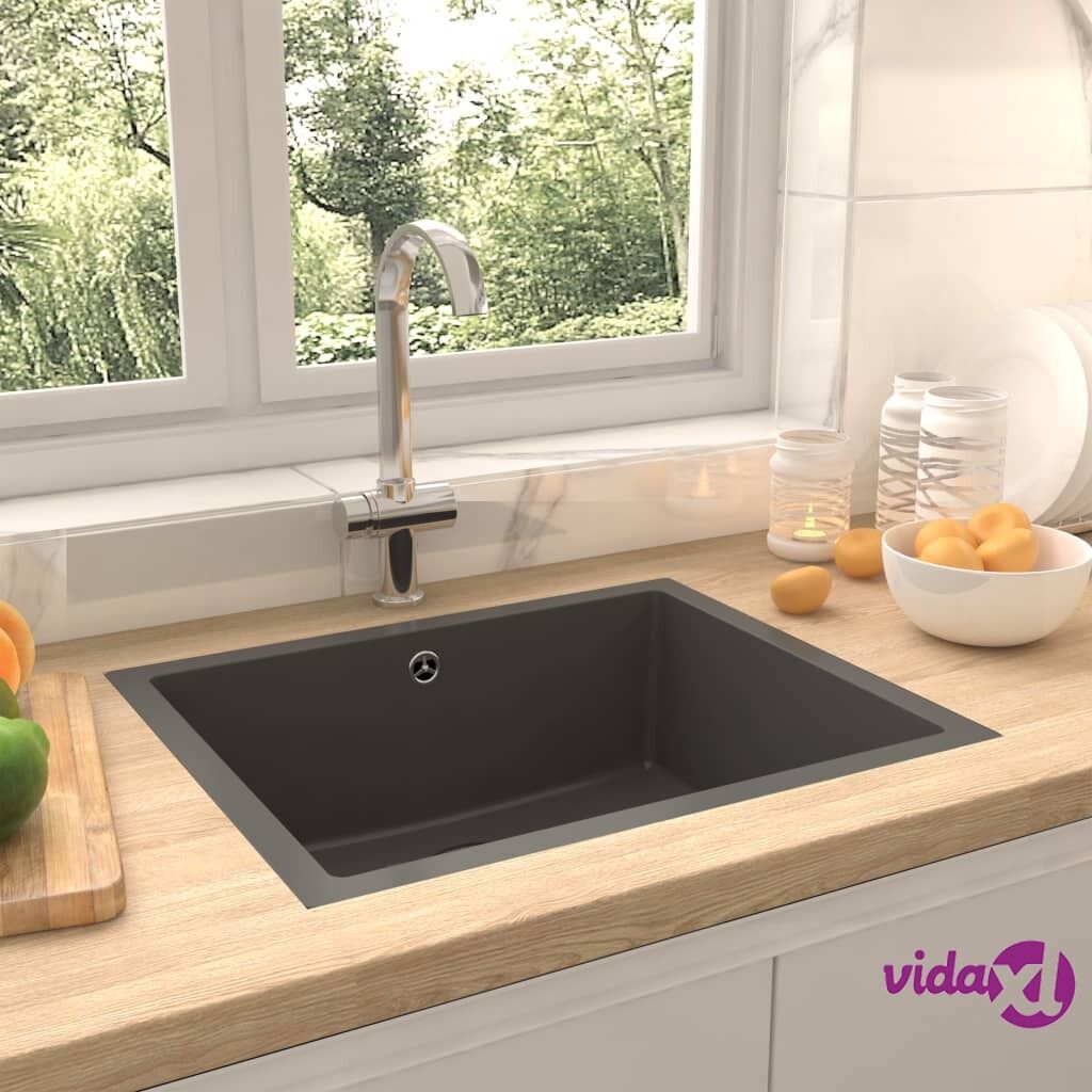 vidaXL Kitchen Sink with Overflow Hole Grey Granite