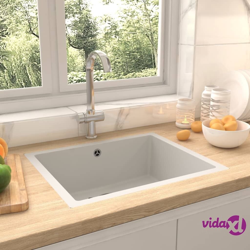 vidaXL Kitchen Sink with Overflow Hole White Granite