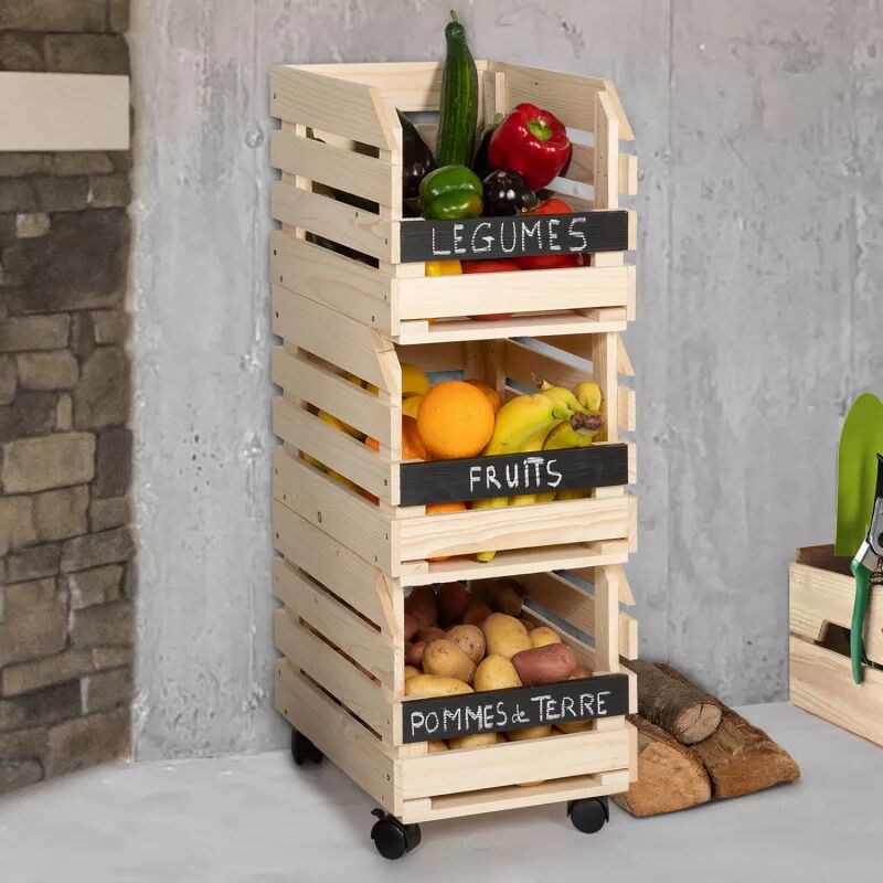 IDMarket Garde-manger empilable en bois à roulettes