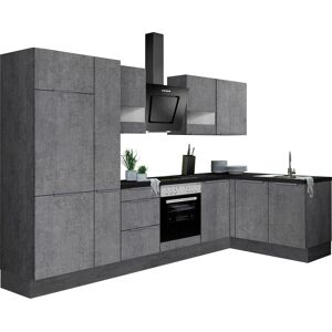 OPTIFIT Winkelküche »Tara«, mit Vollauszug und Soft-Close-Funktion,... Küche: betonfarben + Korpus: betonfarben + Arbeitsplatte: granitschwarz Größe