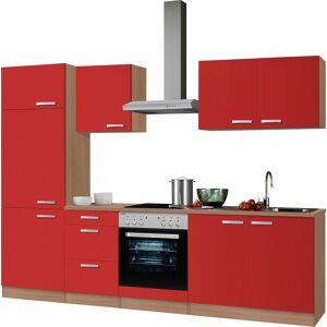 OPTIFIT Küchenzeile »Odense«, Breite 270 cm, mit 28 mm starker Arbeitsplatte,... Küche: rot + Korpus: buchefarben + Arbeitsplatte: buchefarben Größe