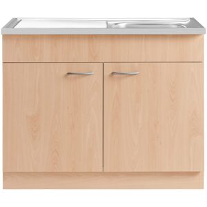 wiho Küchen Spülenschrank »Kiel«, 100 cm breit mit Auflagespüle Front und Korpus: Buche Dekor, Arbeitsplatte. Marmor Dekor beige Größe