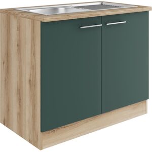 OPTIFIT Spülenschrank »Bella«, Breite 100 cm, mit Edelstahl-Einbauspüle steingrün/wildeiche-wildeiche Größe