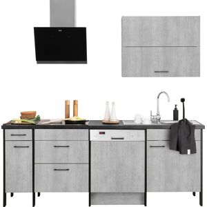 OPTIFIT Küchenzeile »Tokio«, ohne E-Geräte, Breite 224 cm, mit Stahlgestell,... Küche: betonfarben + Korpus: betonfarben + Arbeitsplatte: granit schwarz Größe