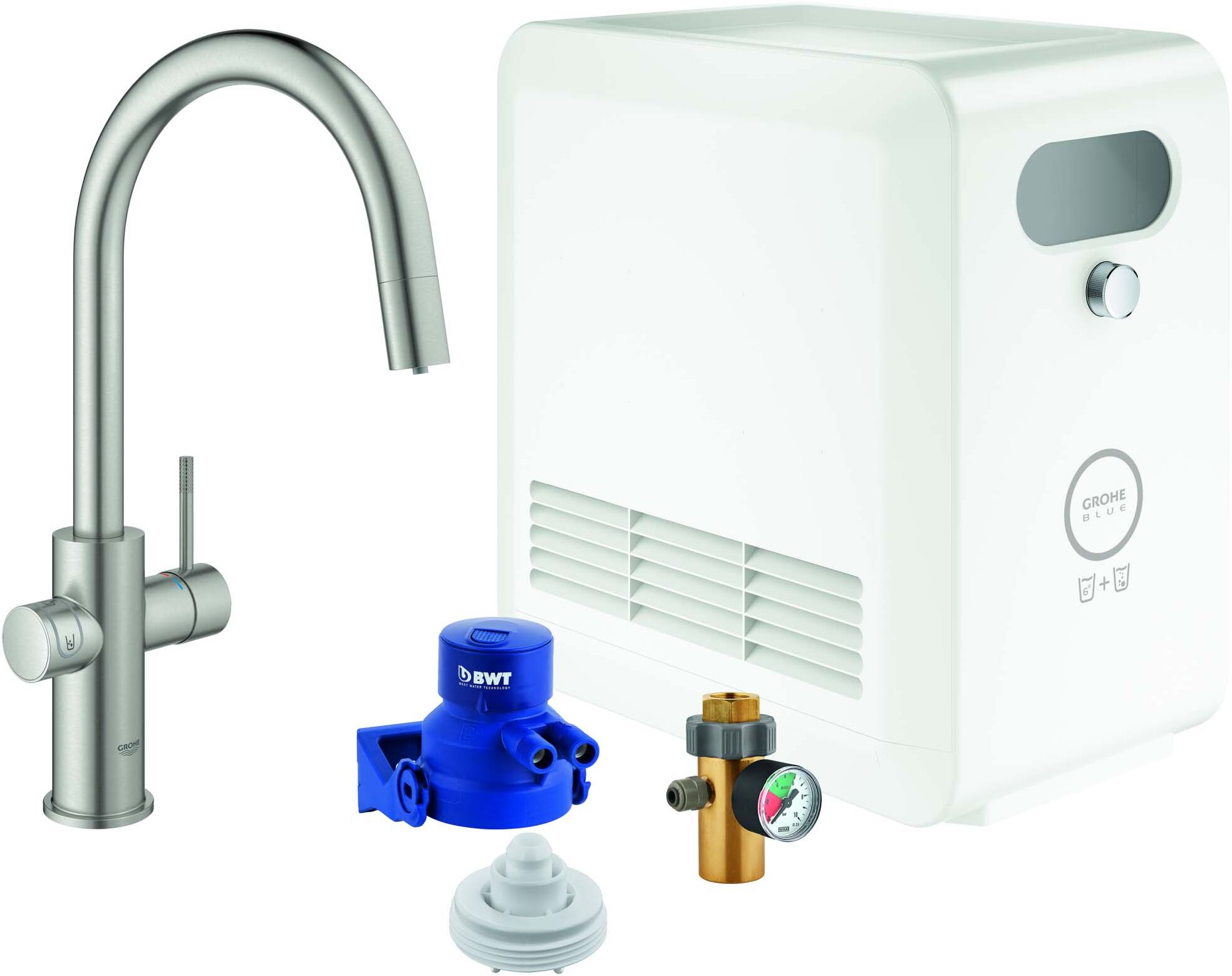 Grohe Blue Professional Spültisch-Einhebelmischer 31325DC2 supersteel, Starter Kit, C-Auslauf, Bluetooth/WIFI