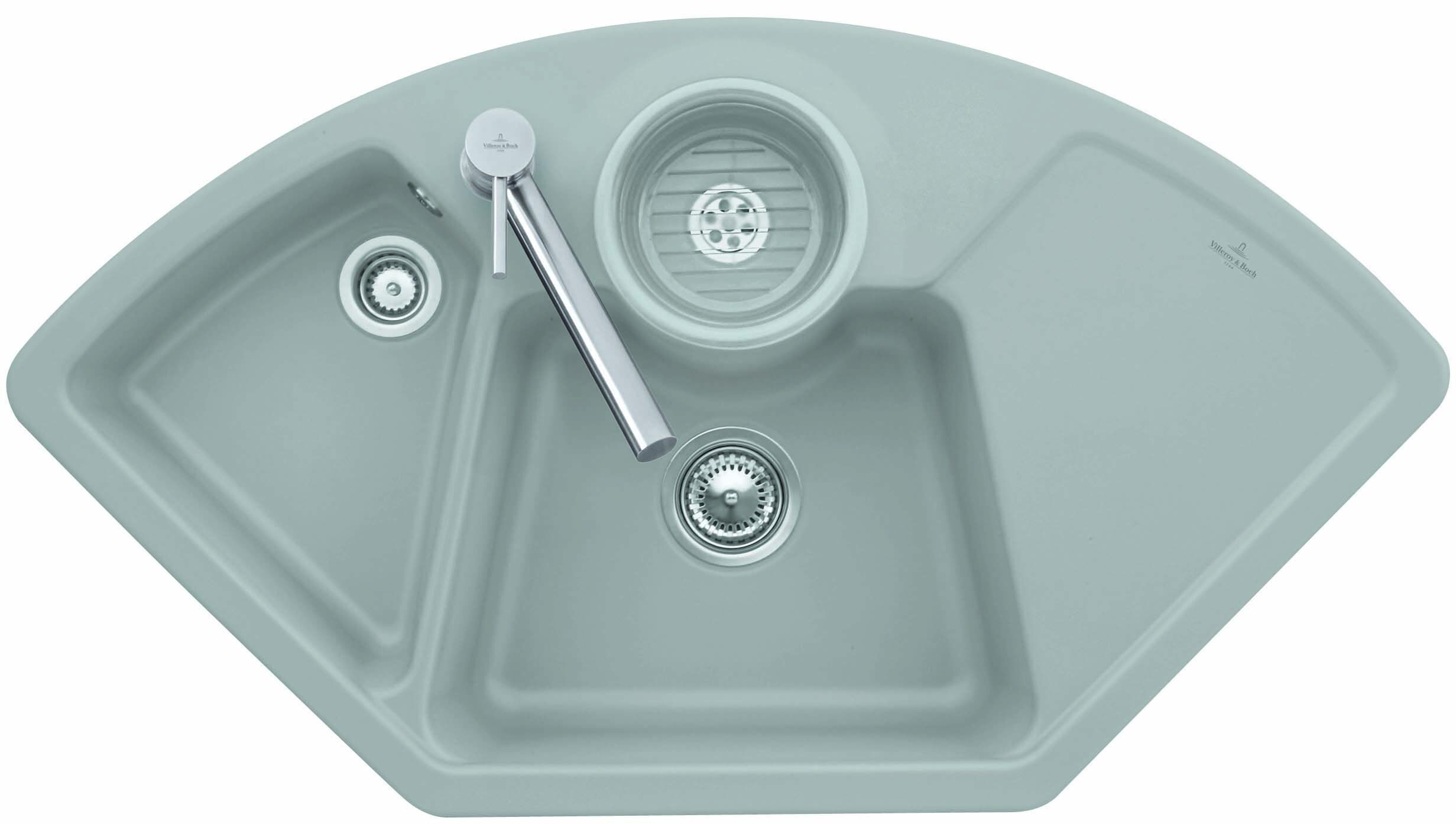 Villeroy und Boch Eckspüle 670802KR Ablaufgarnitur, Exzenterbetätigung, Resteschale, Crema