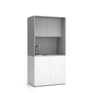 PLAN Büroküche NIKA mit Waschbecken und Wasserhahn 1000 x 600 x 2000 mm, grau, links