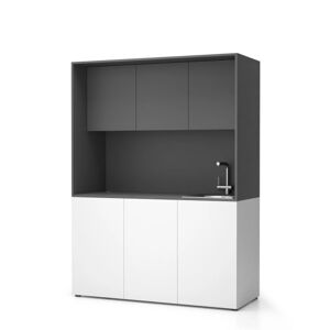 PLAN Büroküche NIKA mit Waschbecken und Wasserhahn 1481 x 600 x 2000 mm, Graphit, rechts