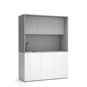 PLAN Büroküche NIKA mit Waschbecken und Wasserhahn 1481 x 600 x 2000 mm, grau, links