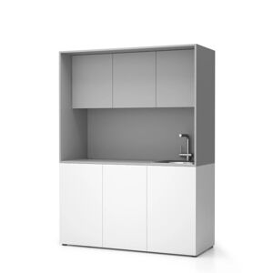 PLAN Büroküche NIKA mit Waschbecken und Wasserhahn 1481 x 600 x 2000 mm, grau, rechts