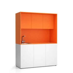 PLAN Büroküche NIKA mit Waschbecken und Wasserhahn 1481 x 600 x 2000 mm, Orange, links