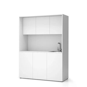 PLAN Büroküche NIKA mit Waschbecken und Wasserhahn 1481 x 600 x 2000 mm, weiß, rechts