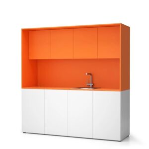 PLAN Büroküche NIKA mit Waschbecken und Wasserhahn 1963 x 600 x 2000 mm, Orange, rechts