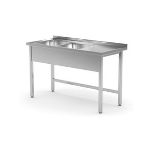 Edelstahl Gastro-Spültisch mit 2 Spülbecken (links) & Arbeitsfläche   AISI 430 Qualität   HxBxT 85x180x60