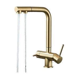 Felix   3 Wege Premium Gold matt ausziehbare Armatur   Gastro Edelstahl Osmose Wasserhahn Küche  Mischbatterie - 360 Grad   Filter 3 Anschlüsse