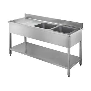 Vaiotec Edelstahl Spültisch TOPLINE 180 x 70 x 90 cm - 2 Becken rechts