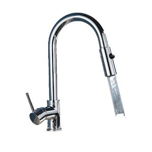 Paul   Premium Chrom glänzend ausziehbare Niederdruck Armatur  Edelstahl Wasserhahn Küche   Mischbatterie - 360 Grad drehbar   Boiler 3 Anschlüsse