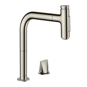 Hansgrohe Metris Select 2-Loch-Küchenmischer 73819800 edelstahl-optik, 2jet, Ausziehbrause