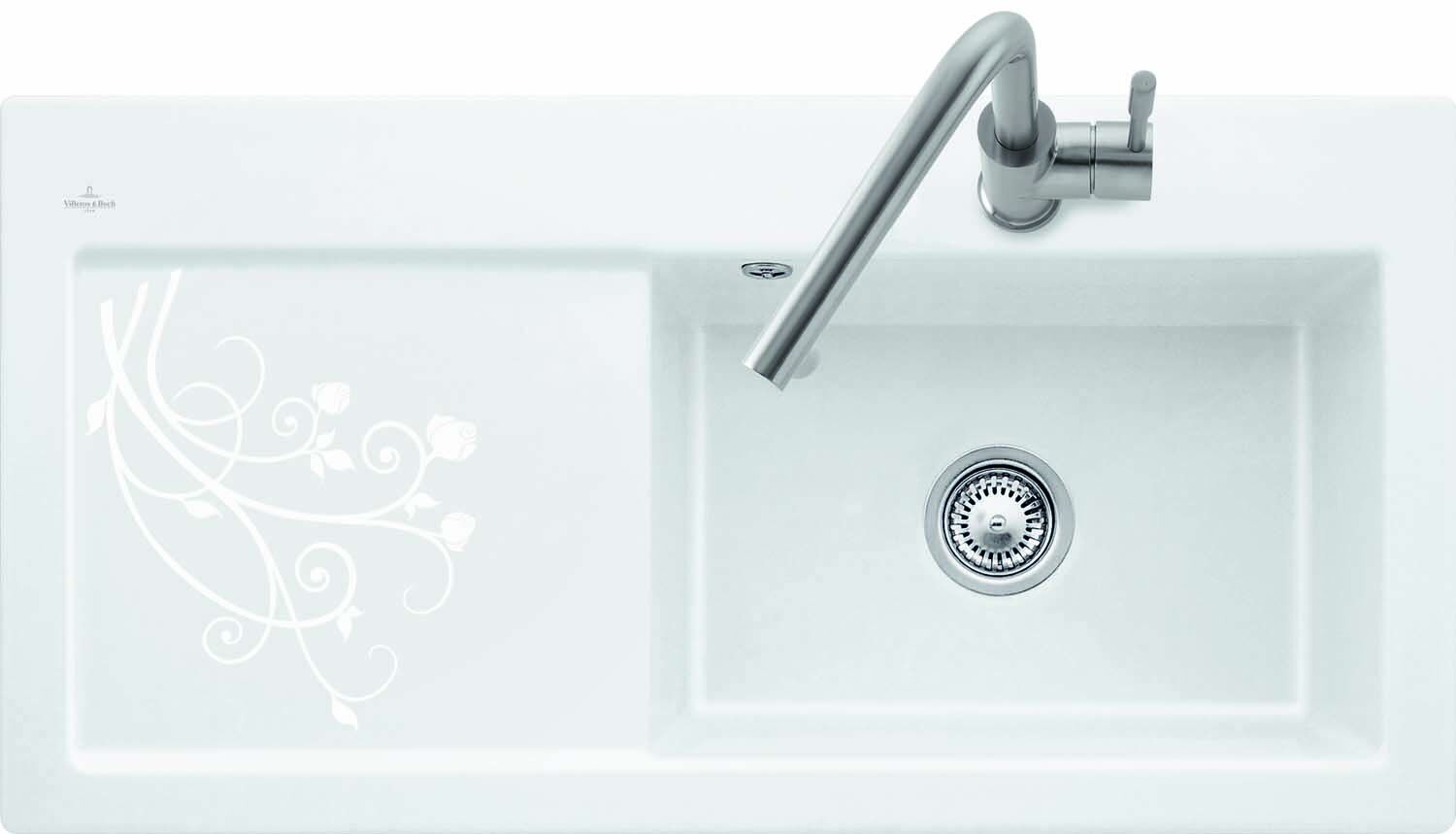 Villeroy und Boch Villeroy & Boch Subway Einbauspüle 671902KT rechts, mit Ablaufgarnitur und Exzenterbetätigung, White Pearl