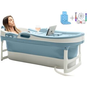 HelloBath Foldebadekar til voksne - Blå - 148cm - Ekstra lang - Inkluderende badepude & Opbevaring Cover