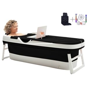HelloBath Foldebadekar til voksne - Sort - 157cm -  Ekstra lang - Inkluderende badepude &amp; Opbevaring Cover