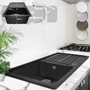 FF Europe Køkkenvask I Granit, Pop Up Afløb,Vendbar, Afløb, Rektangulær, Sort