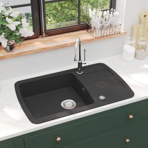 vidaXL køkkenvask enkelt vask granit sort