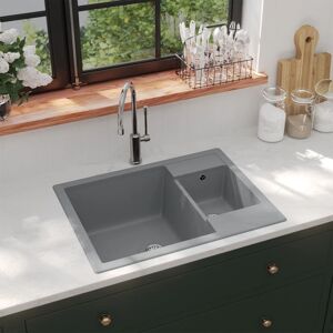 vidaXL dobbelt køkkenvask med overløbshul granit grå
