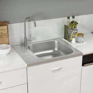 vidaXL køkkenvask med afløbssæt 500x600x155 mm rustfrit stål sølvfarve