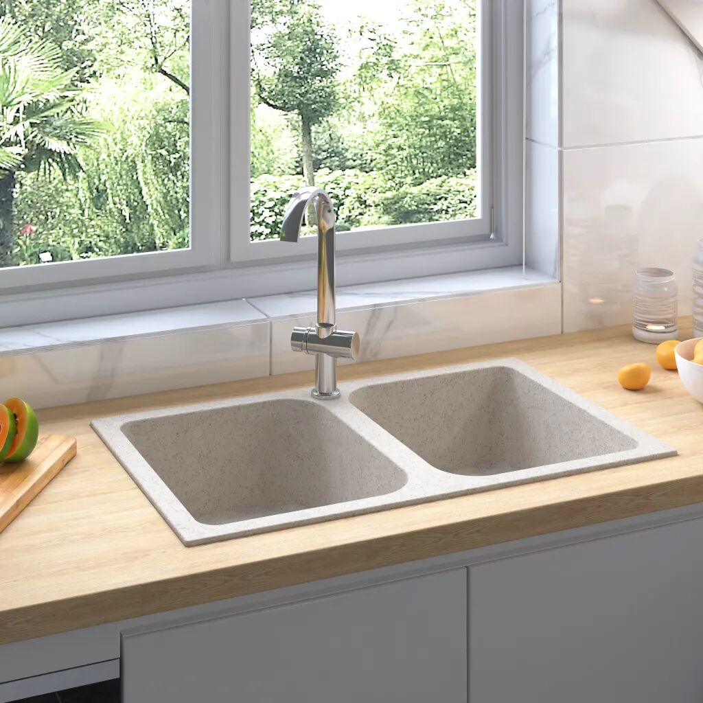vidaXL dobbelt køkkenvask med overløbshul granit beige