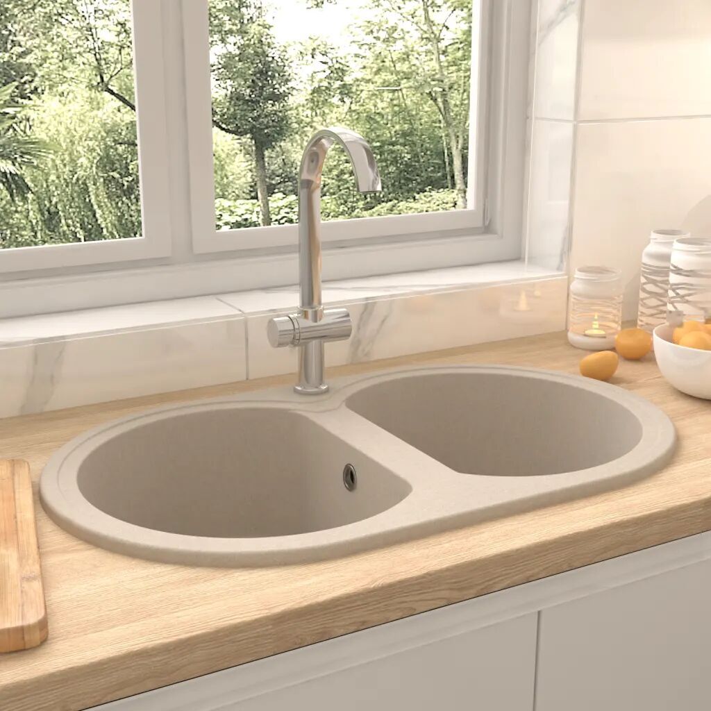 vidaXL dobbelt køkkenvask oval granit beige