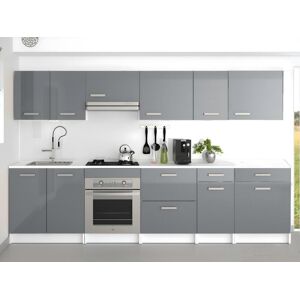 Unique Cocina completa - Con encimera 300 cm - Gris alto brillo y Blanco - TRATTORIA