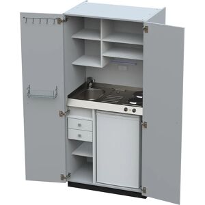 kaiserkraft Cocina-armario con puertas batientes, 2 placas de cocción eléctricas, fregadero a la izquierda, gris, 1956 x 900 x 650 mm