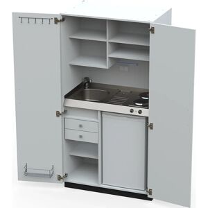 kaiserkraft Cocina-armario con puertas batientes, 2 placas de cocción eléctricas, fregadero a la izquierda, blanco, 1956 x 1000 x 650 mm