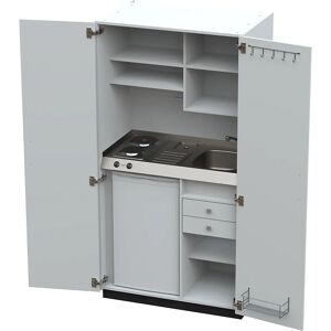 kaiserkraft Cocina-armario con puertas batientes, 2 placas de cocción eléctricas, fregadero a la derecha, blanco, 1956 x 1000 x 650 mm