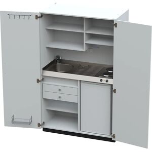 kaiserkraft Cocina-armario con puertas batientes, 2 placas de cocción eléctricas, fregadero a la izquierda, blanco, 1956 x 1200 x 650 mm