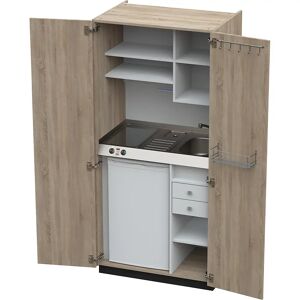 kaiserkraft Cocina-armario con puertas batientes, 2 placas de vitrocerámica, fregadero a la derecha, roble, 1956 x 900 x 650 mm