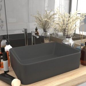 vidaXL Lavabo De Lujo Cerámica Gris Oscuro Mate 41x30x12 Cm