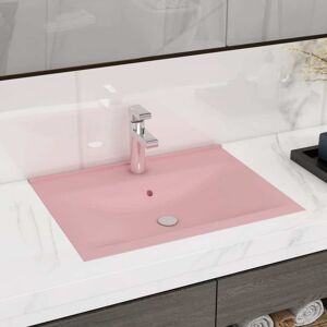 vidaXL Lavabo de lujo con grifo cerámica 60x46 cm rosa mate