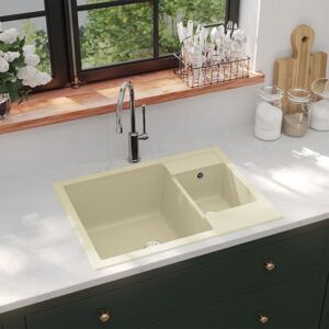 vidaXL Fregadero de cocina doble seno con rebosadero granito beige