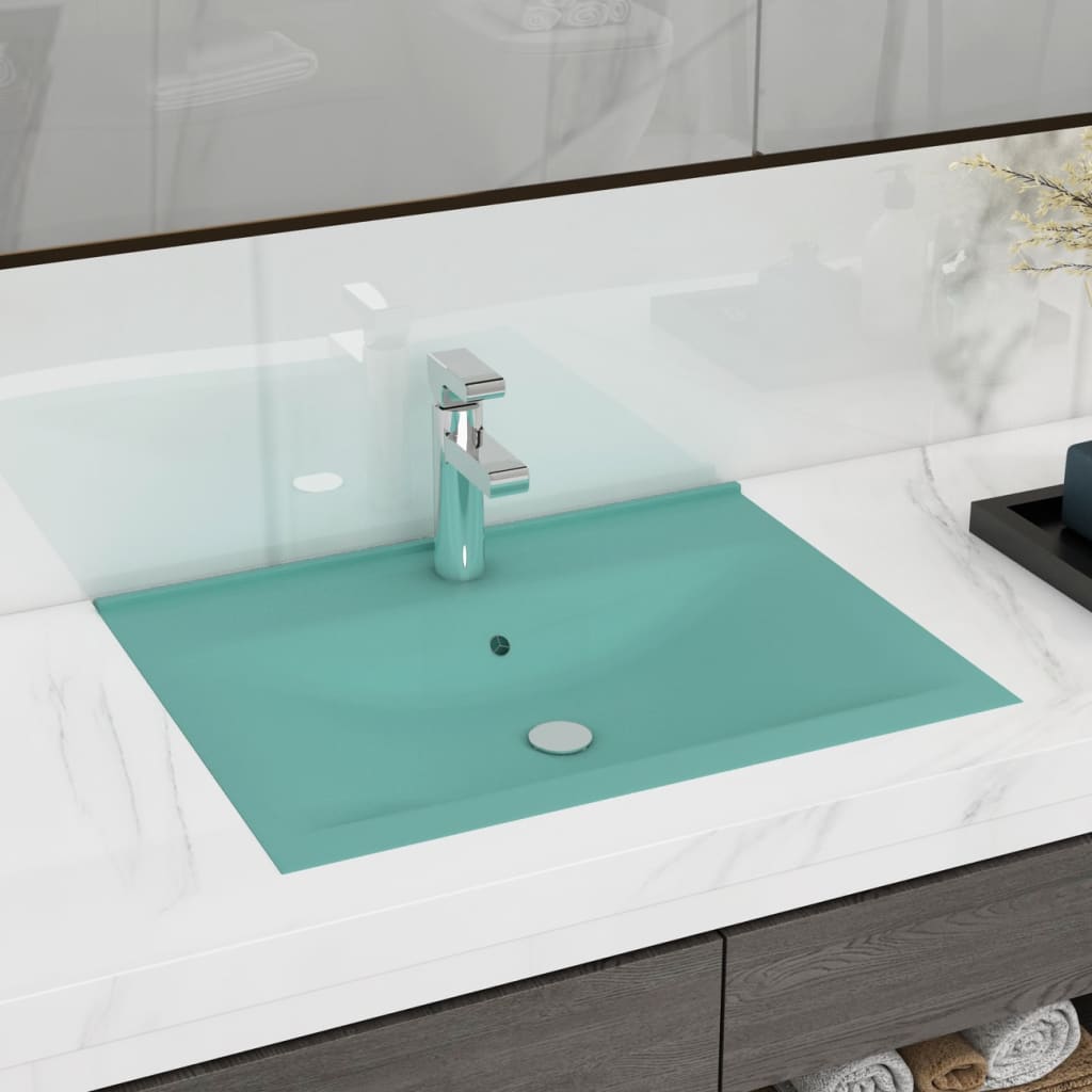 vidaXL Lavabo de lujo con grifo cerámica 60x46 cm verde claro