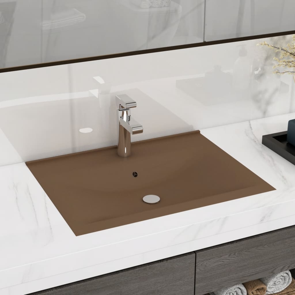 vidaXL Lavabo de lujo con grifo cerámica 60x46 cm crema mate