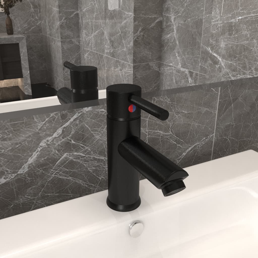 vidaXL Grifo para lavabo de baño acabado negro 130x176 mm