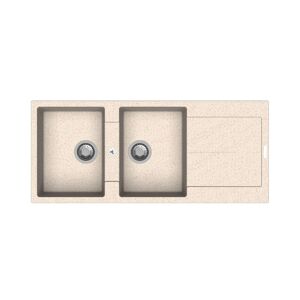 Toscohome Evier réversible en quartz 116x50 cm avec 2 cuves et égouttoir couleur avoine - Enigma D200