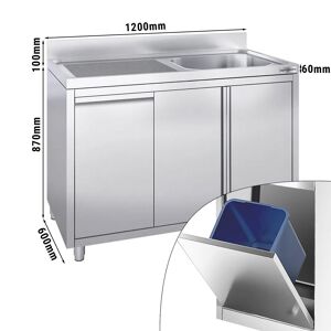 GGM Gastro - Evier - 1200x600mm - avec poubelle & 1 bac a droite Argent