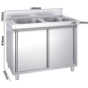 GGM Gastro - Evier PREMIUM - 1400x600mm - avec 2 bacs au centre Argent